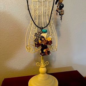 Western style necklace with gemmed wooden cross and bracelet